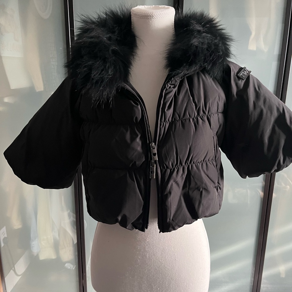 Twin-Set Black Jacket with Faux Fur Detail